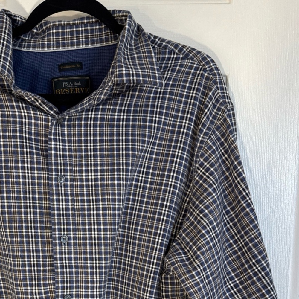 JoS. A. Bank Reserve Cotton Cashmere Blend Button-Up Shirt, XL, Traditional Fit